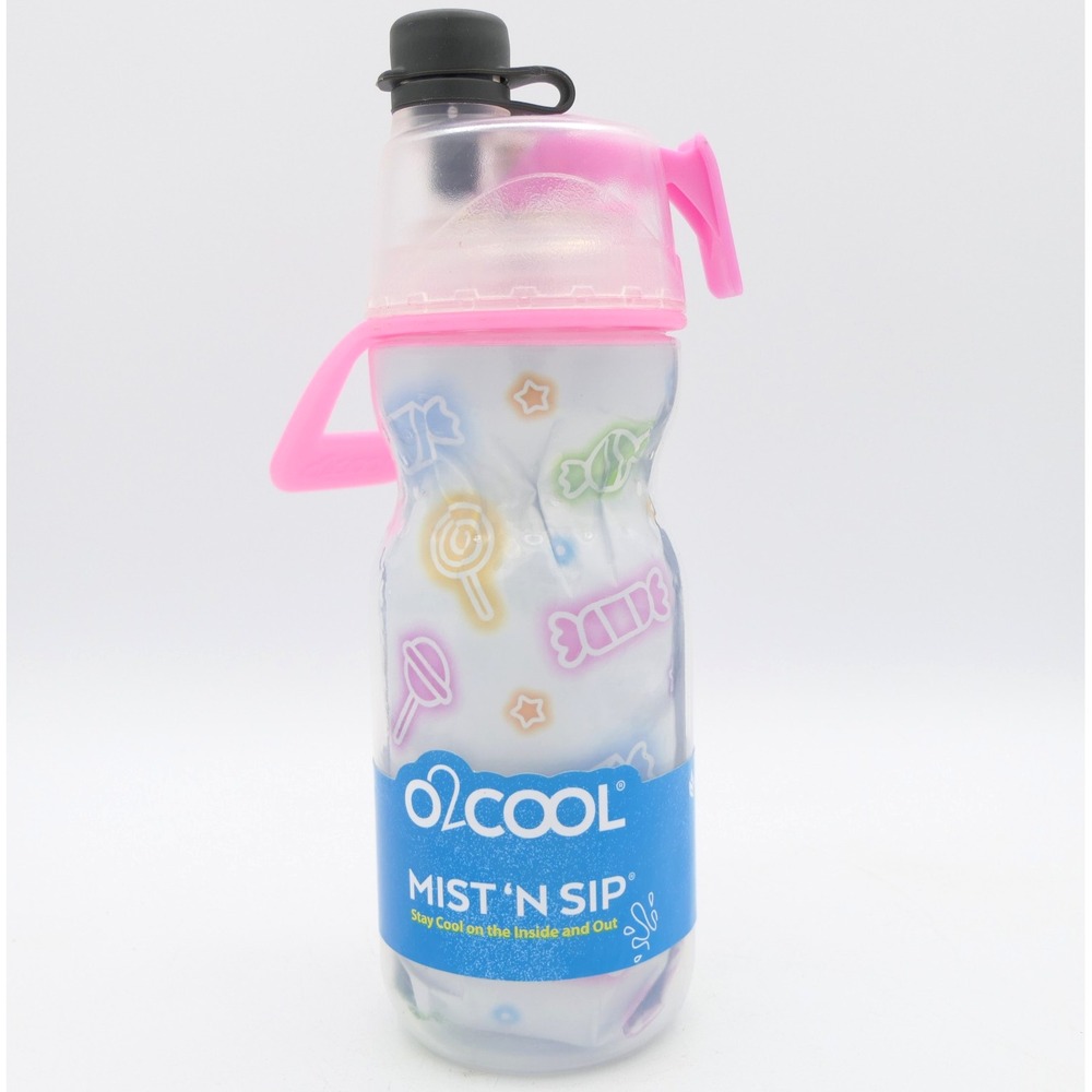 O2COOL Mist 'N Sip Misting Water Bottle 12 oz 2-in-1 Mist & Sip, Candy Print